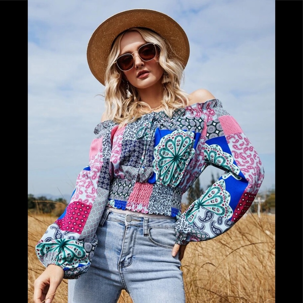 Paisley Boho Off the Shoulder Crop Top